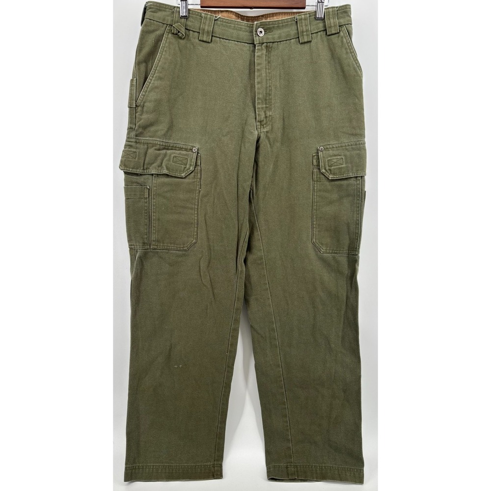 Duluth‎ Trading Co Mens Green Cotton Canvas Cargo Pants Straight Leg 36x33